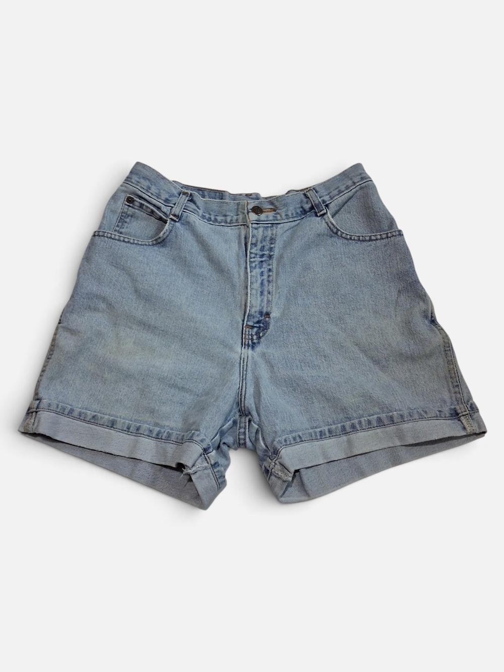 Vintage Gitano Women's Hi Rise Light Wash Denim Cuffed Shorts OS